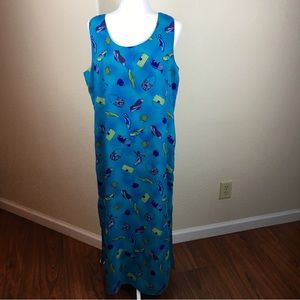 Cynthia Taylor Women's Turquoise Blue Sandal Purse Print Maxi Dress Size L